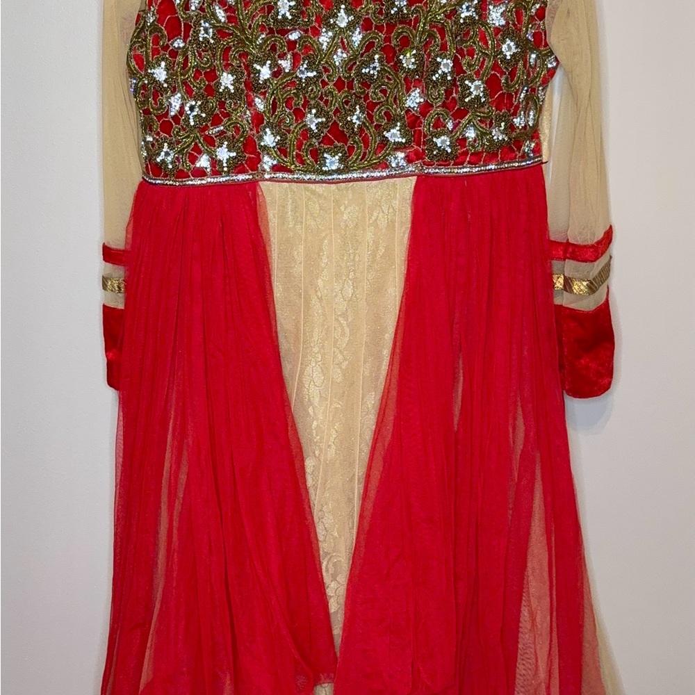 Red and Gold Embroidered Dress